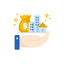 Hand holding different assets - house and cash - illustrating how asset management company works | Learnbonds